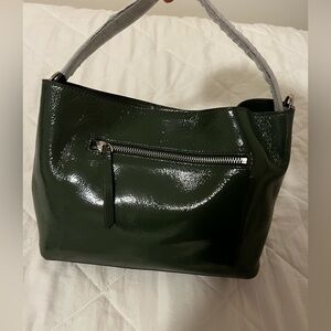 Forest Green Patent Shoulder/Crossbody Bag – Magnet Closure, Adjustable Strap